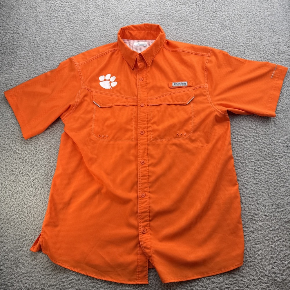 Columbia PFG Clemson Tigers Shirt Mens Medium Orange S/S Vented Omni-Shade
